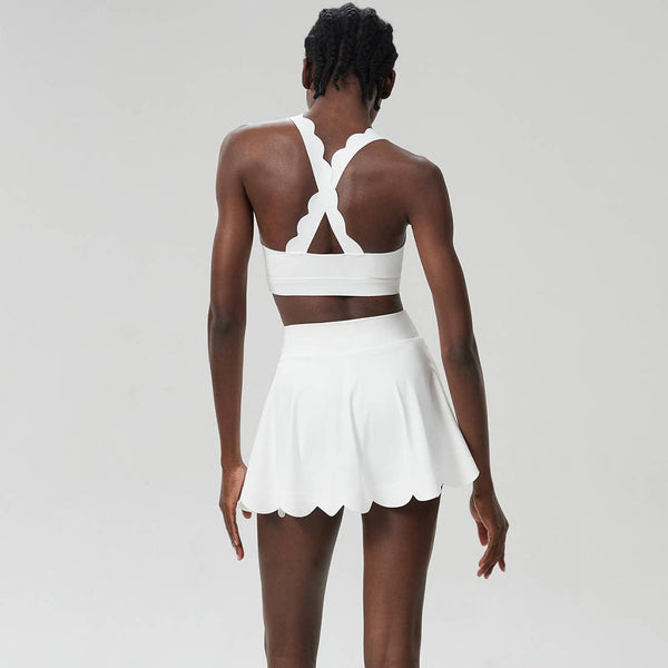 Women Seamless Quick-Dry Set Strappy Bra & A-Line Skirt: Black / S