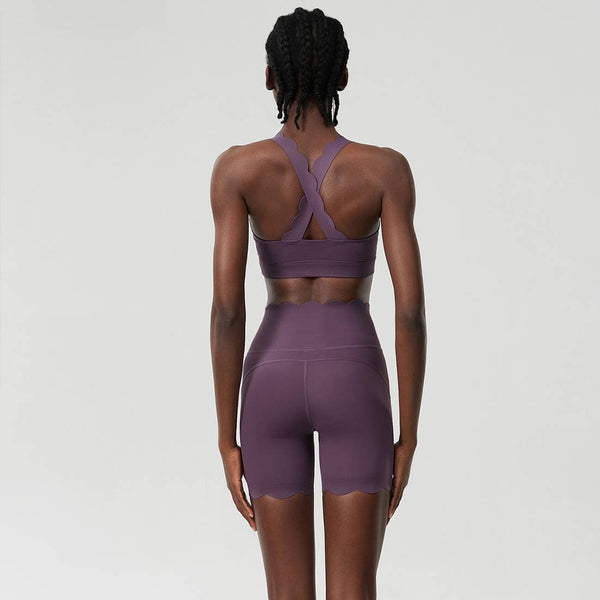 Women Yoga Set: Double Shoulder Bra + Fitness Sports Shorts: Black / S