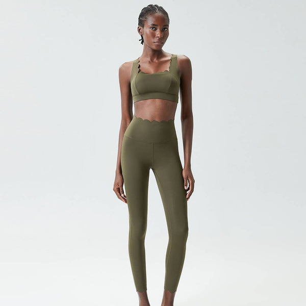 Women Seamless Yoga Set - Removable Cup Bra&Contoured Tights: Dark Green / S