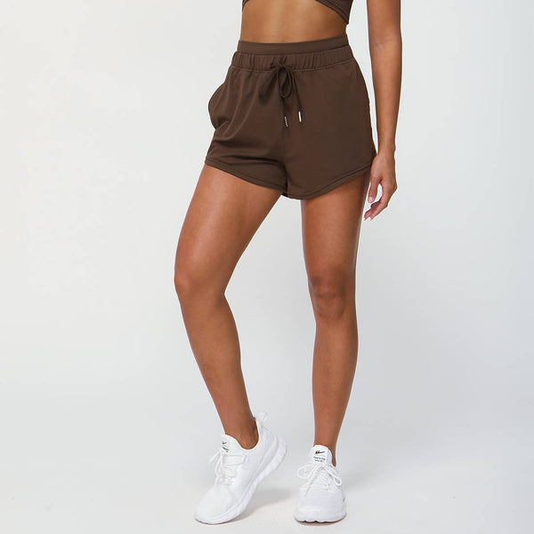 Women Fitness Drawstring With Side Pockets Sport Shorts: Purple / M