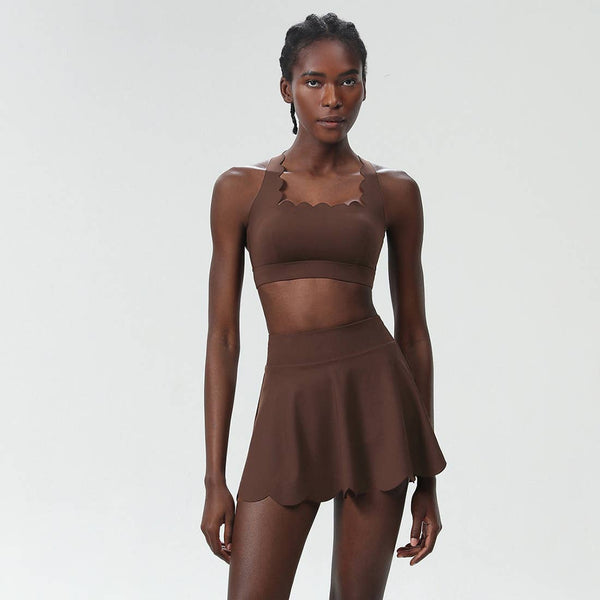 Women Seamless Quick-Dry Set Strappy Bra & A-Line Skirt: Black / L