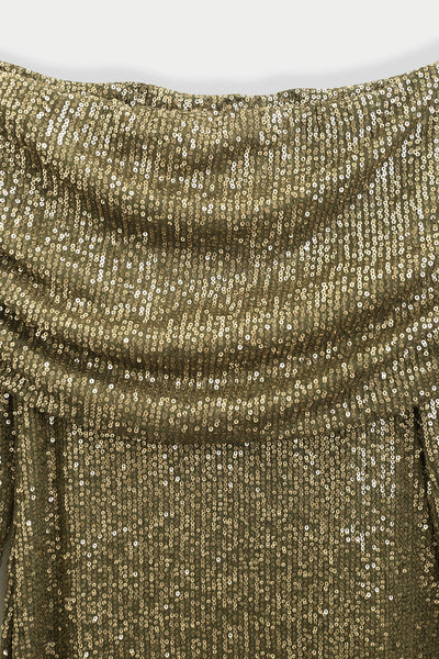 Draped sequin long dress PS9327: Argent / M