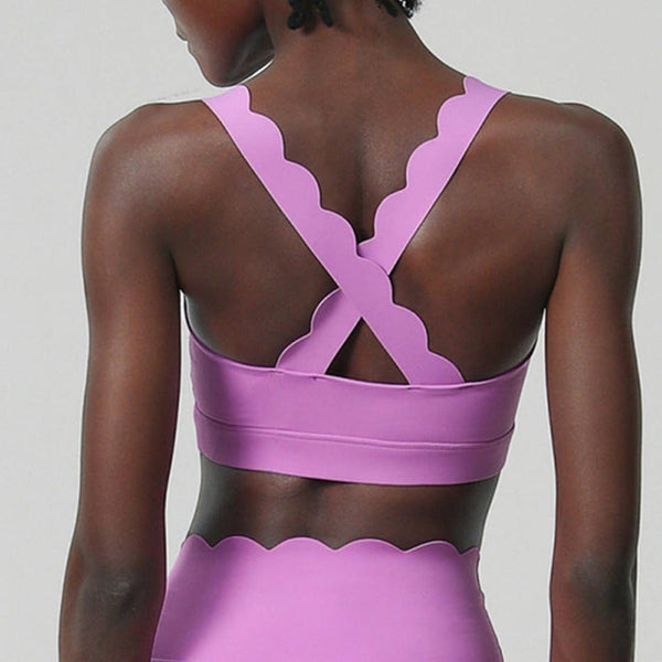 Women Yoga Set: Double Shoulder Bra + Fitness Sports Shorts: Dark Red / L