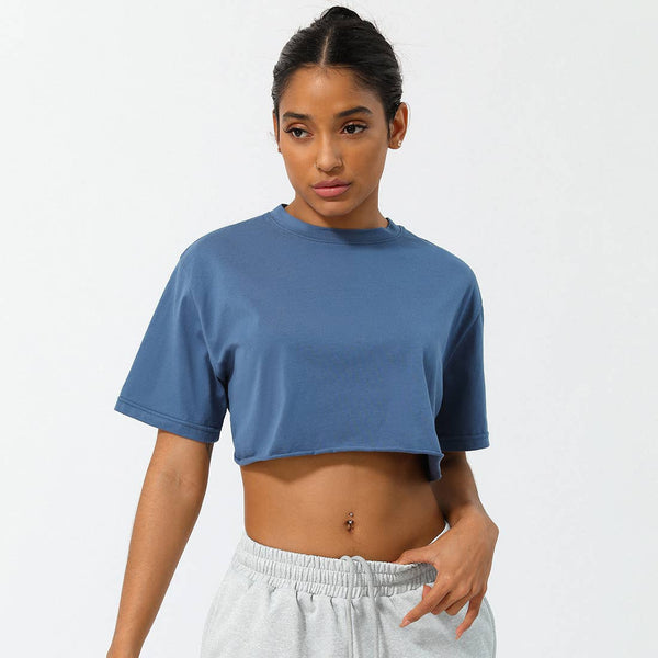 Women Loose Sport Crop Top T-Shirt: Gray / L