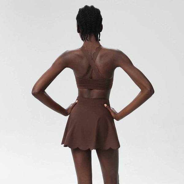 Women Seamless Quick-Dry Set Strappy Bra & A-Line Skirt: Black / S