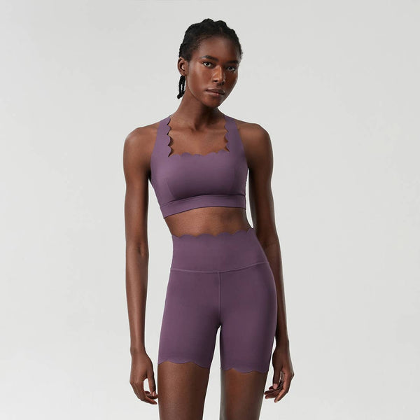 Women Yoga Set: Double Shoulder Bra + Fitness Sports Shorts: Black / L