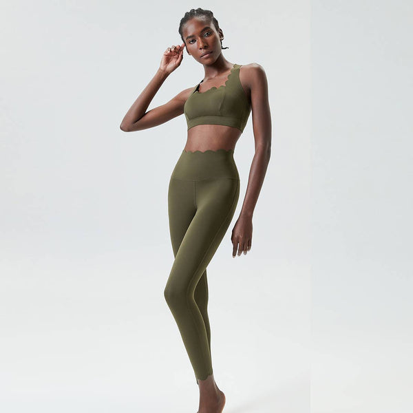 Women Seamless Yoga Set - Removable Cup Bra&Contoured Tights: Dark Green / S