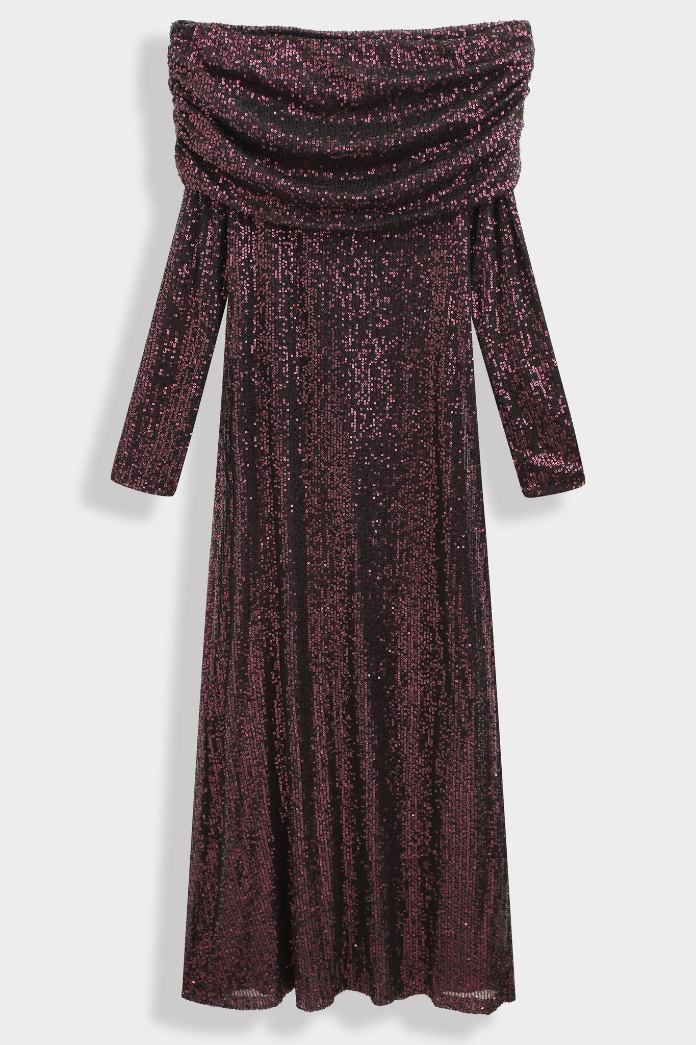 Draped sequin long dress PS9327: Mauve / L