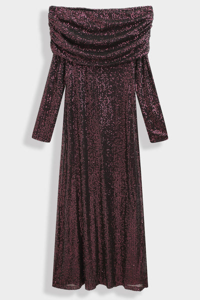 Draped sequin long dress PS9327: Mauve / L