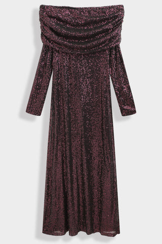 Draped sequin long dress PS9327: Mauve / L