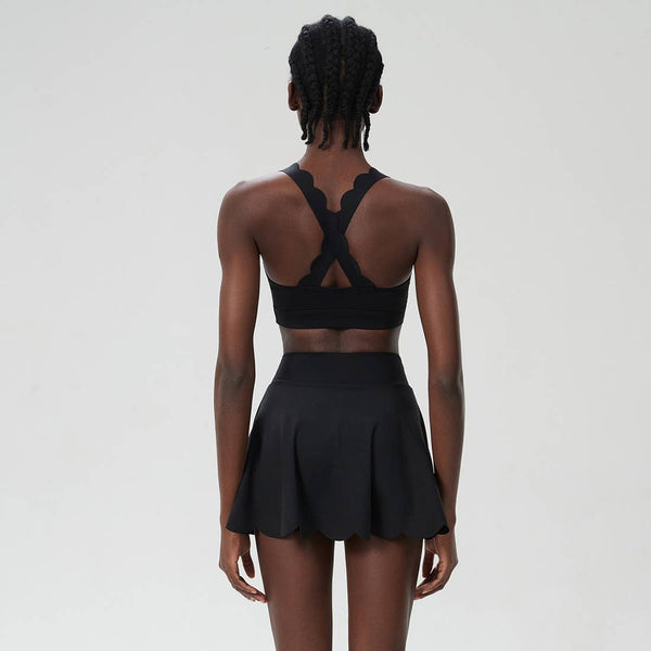 Women Seamless Quick-Dry Set Strappy Bra & A-Line Skirt: Black / S