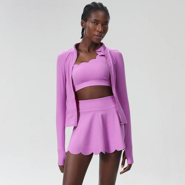 Women Sport Set Quick-Dry Bra + Built-In Shorts + Zip Jacket: Black / S