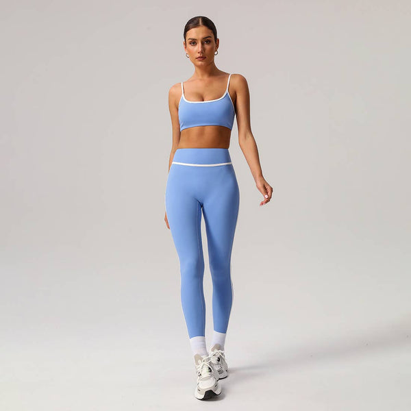 Women Contrast Color Sport Bra with Yoga Leggings 2pcs Set: Black / M