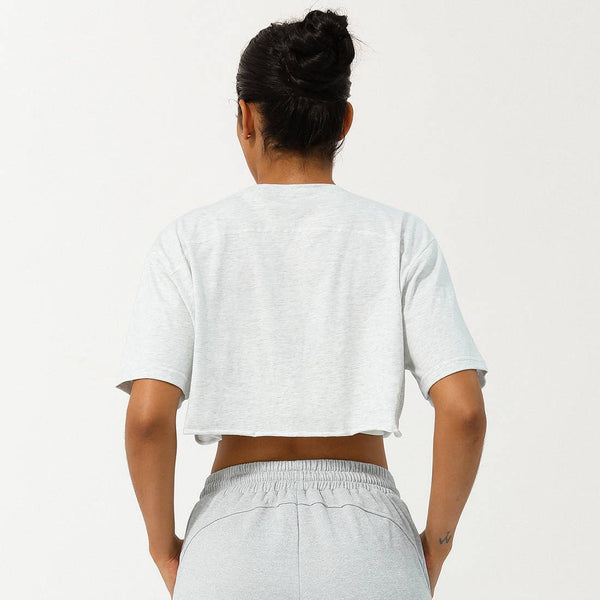 Women Loose Sport Crop Top T-Shirt: Gray / S