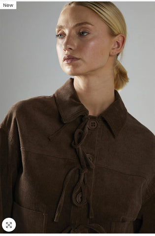 Brown-Cord Tie-Front Jacket