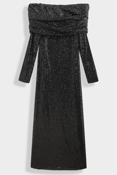 Draped sequin long dress PS9327: Argent / M