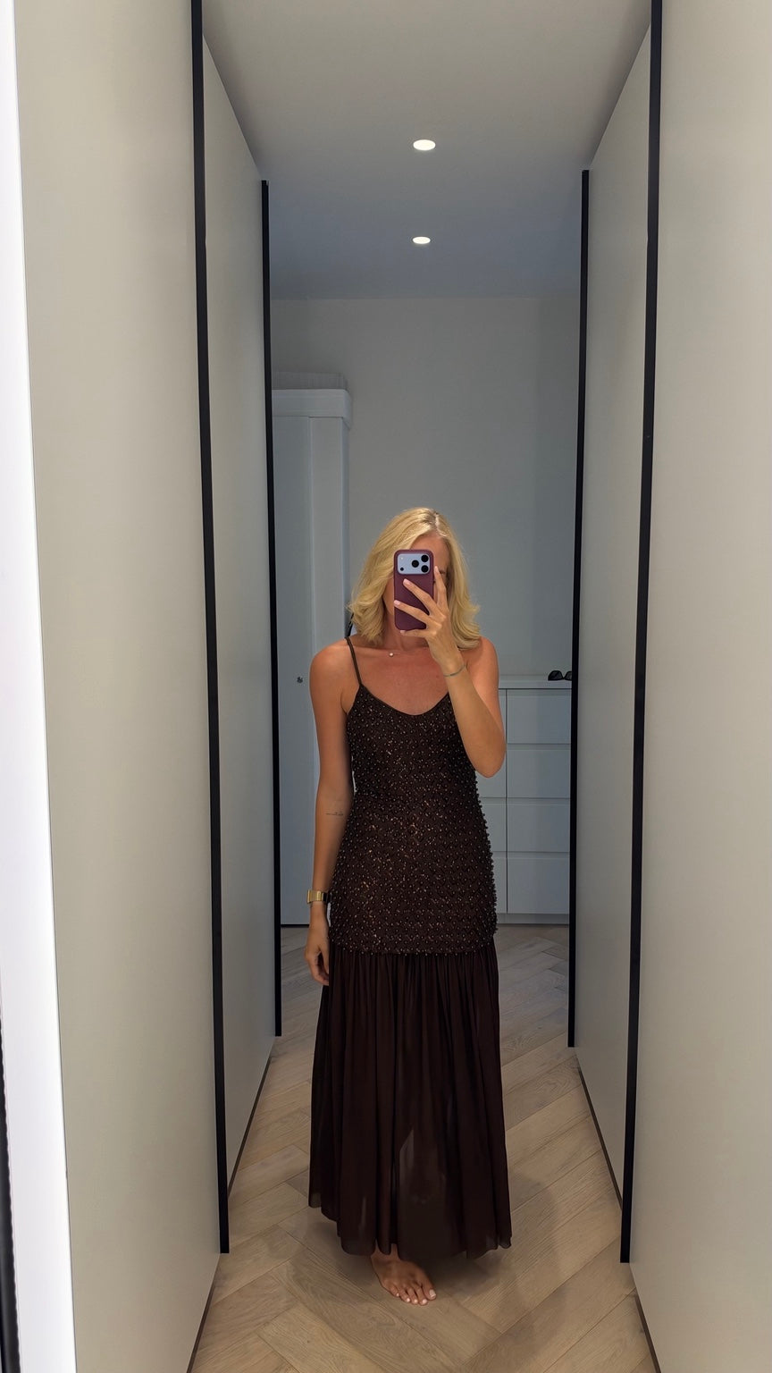Chocolate embellished maxi dress full length
