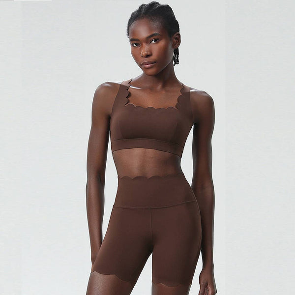 Women Yoga Set: Double Shoulder Bra + Fitness Sports Shorts: Black / M