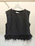 Odette Black Feather Trim Top