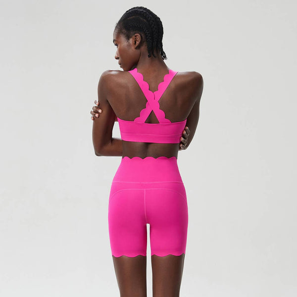 Women Yoga Set: Double Shoulder Bra + Fitness Sports Shorts: Black / L