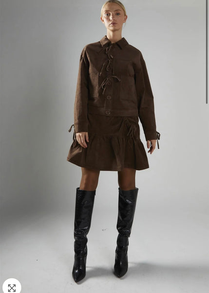 Brown-Cord Tie-Front Jacket