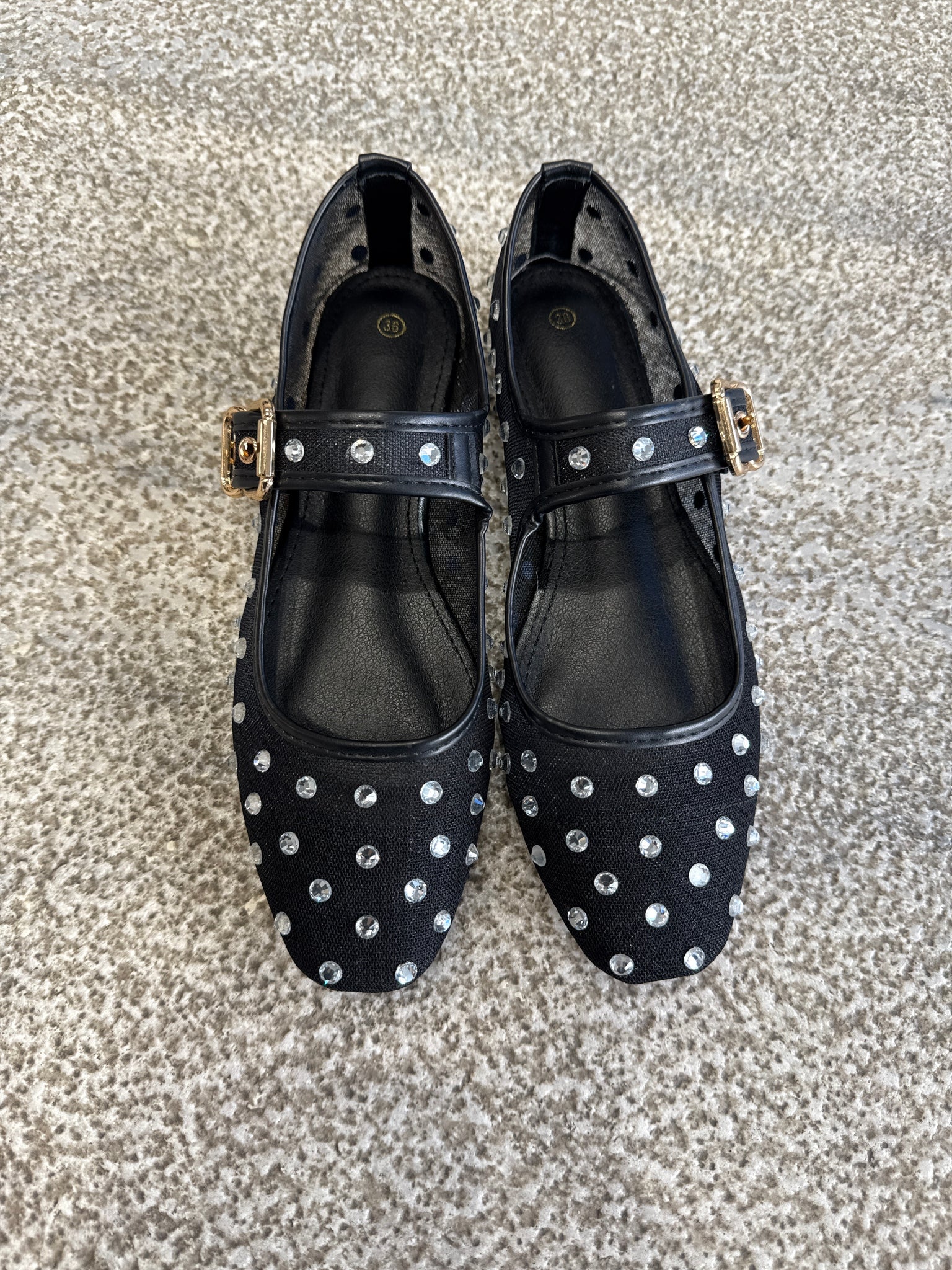 Black Mesh Flats with Silver Detail