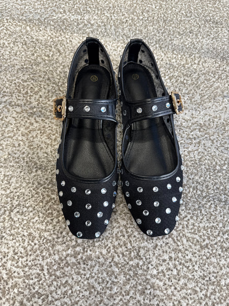 Black Mesh Flats with Silver Detail