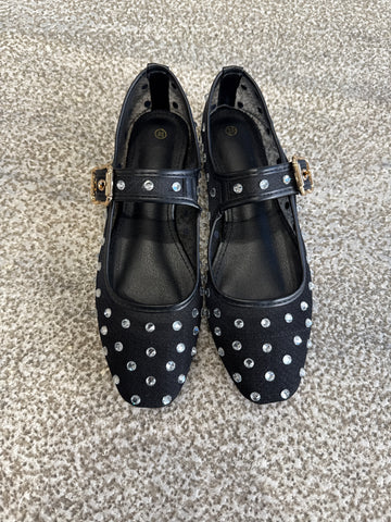 Black Mesh Flats with Silver Detail