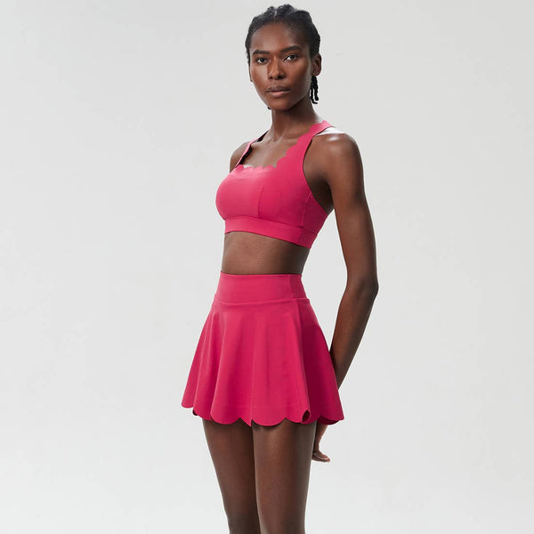 Women Seamless Quick-Dry Set Strappy Bra & A-Line Skirt: Black / L