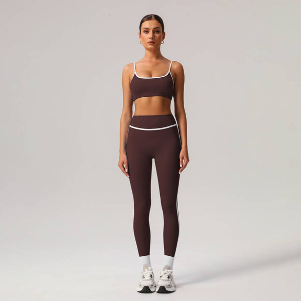 Women Contrast Color Sport Bra with Yoga Leggings 2pcs Set: Black / M