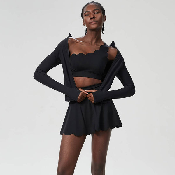 Women Sport Set Quick-Dry Bra + Built-In Shorts + Zip Jacket: Black / M