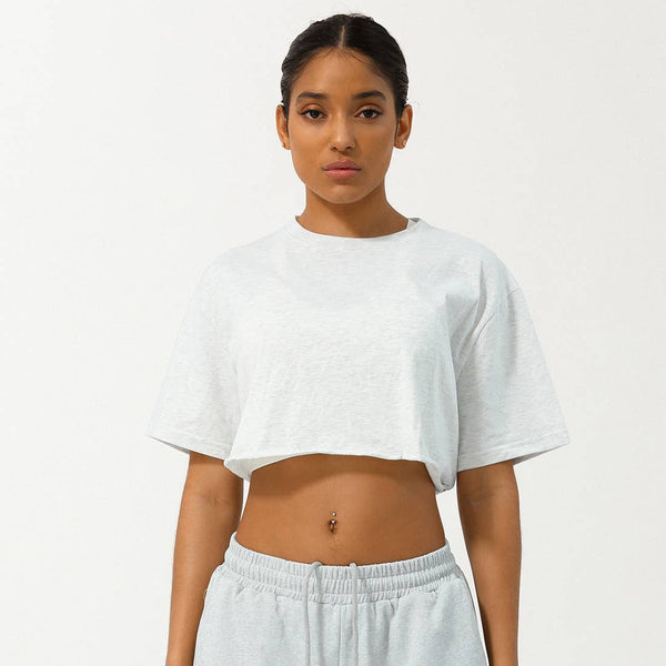 Women Loose Sport Crop Top T-Shirt: Gray / L
