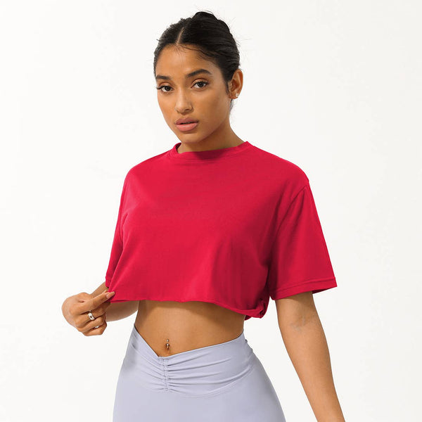 Women Loose Sport Crop Top T-Shirt: Gray / L