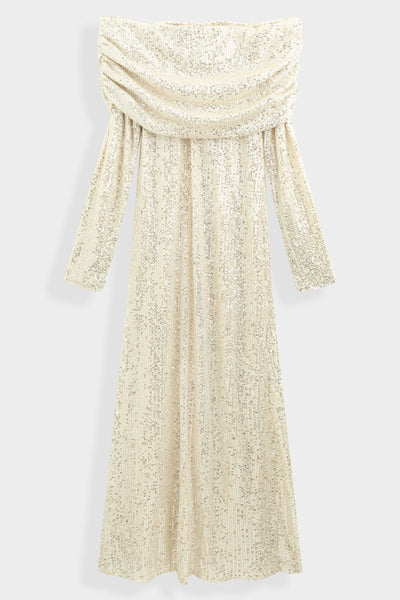 Draped sequin long dress PS9327: Argent / M