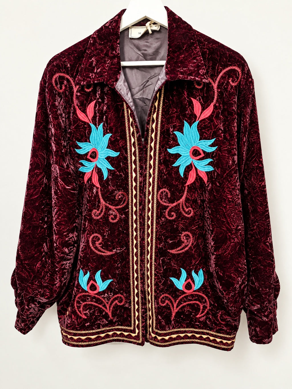 Burgundy embroidered velvet jacket