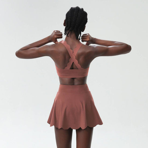 Women Seamless Quick-Dry Set Strappy Bra & A-Line Skirt: Green / L