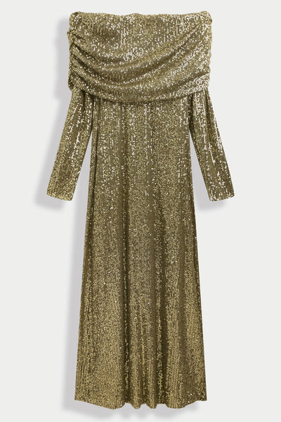 Draped sequin long dress PS9327: Argent / L