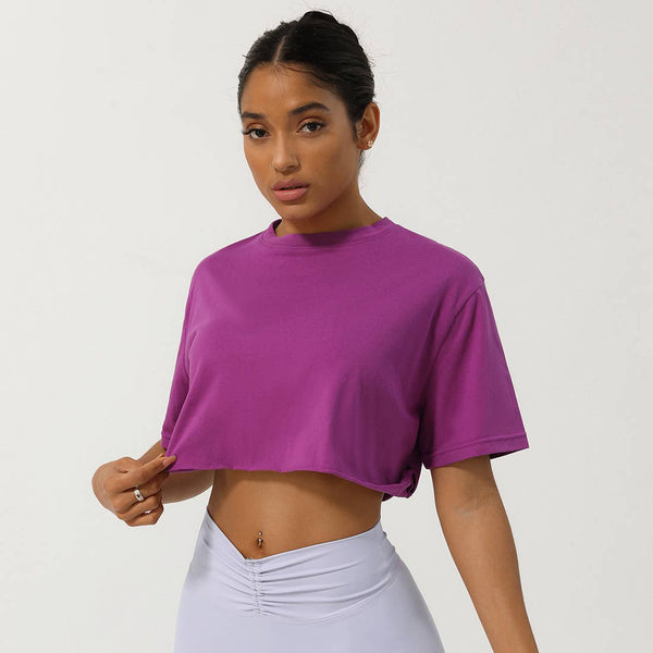 Women Loose Sport Crop Top T-Shirt: Gray / L