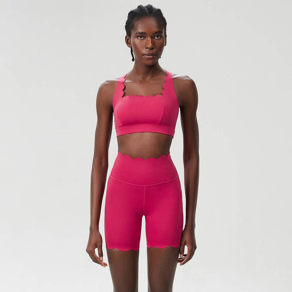 Women Yoga Set: Double Shoulder Bra + Fitness Sports Shorts: Black / L