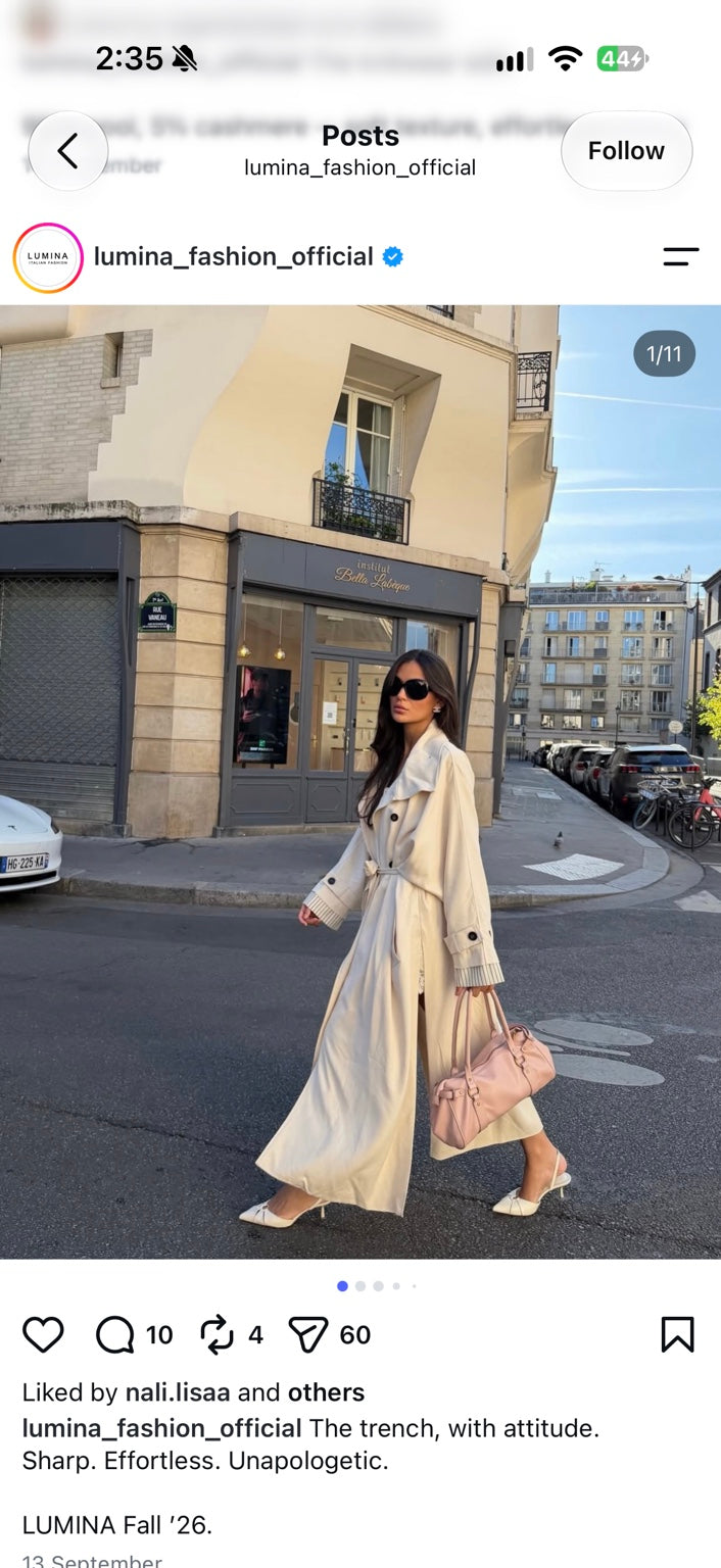 Cream belted trench coat street style