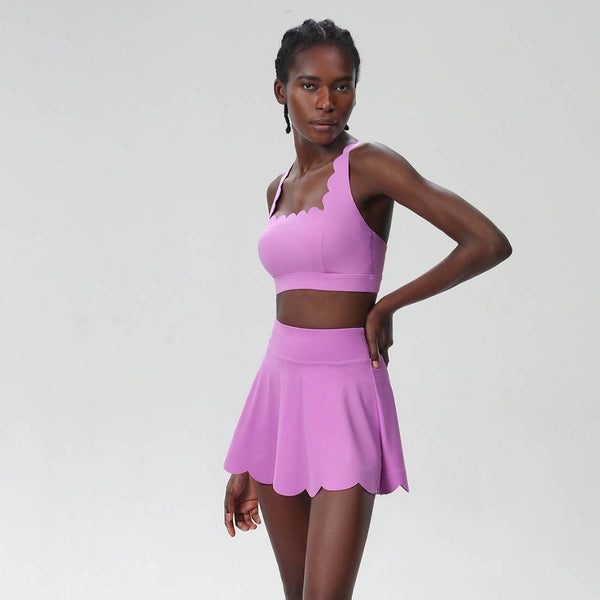 Women Seamless Quick-Dry Set Strappy Bra & A-Line Skirt: Black / L