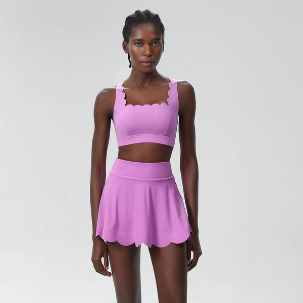 Women Seamless Quick-Dry Set Strappy Bra & A-Line Skirt: Green / L