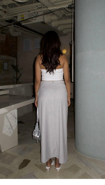 Light-Grey-Pinstripe Pencil Maxi Skirts