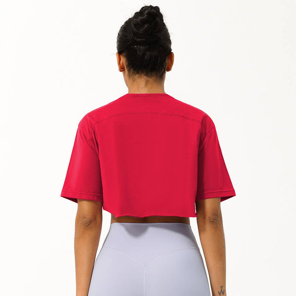 Women Loose Sport Crop Top T-Shirt: Gray / L