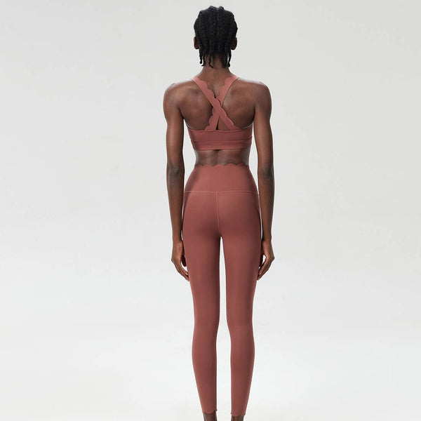 Women Seamless Yoga Set - Removable Cup Bra&Contoured Tights: Purple Gray / L