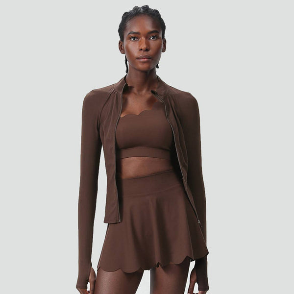 Women Sport Set Quick-Dry Bra + Built-In Shorts + Zip Jacket: Black / M