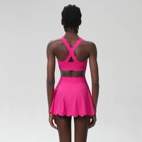 Women Seamless Quick-Dry Set Strappy Bra & A-Line Skirt: Black / L