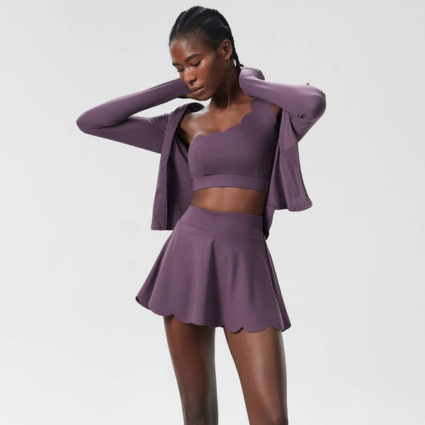 Women Sport Set Quick-Dry Bra + Built-In Shorts + Zip Jacket: Black / M