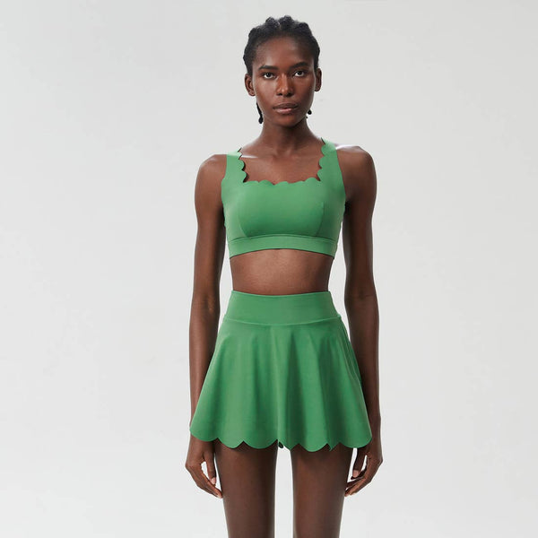 Women Seamless Quick-Dry Set Strappy Bra & A-Line Skirt: Black / L