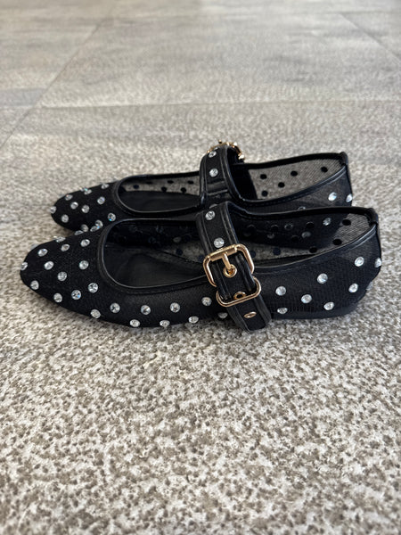 Black Mesh Flats with Silver Detail